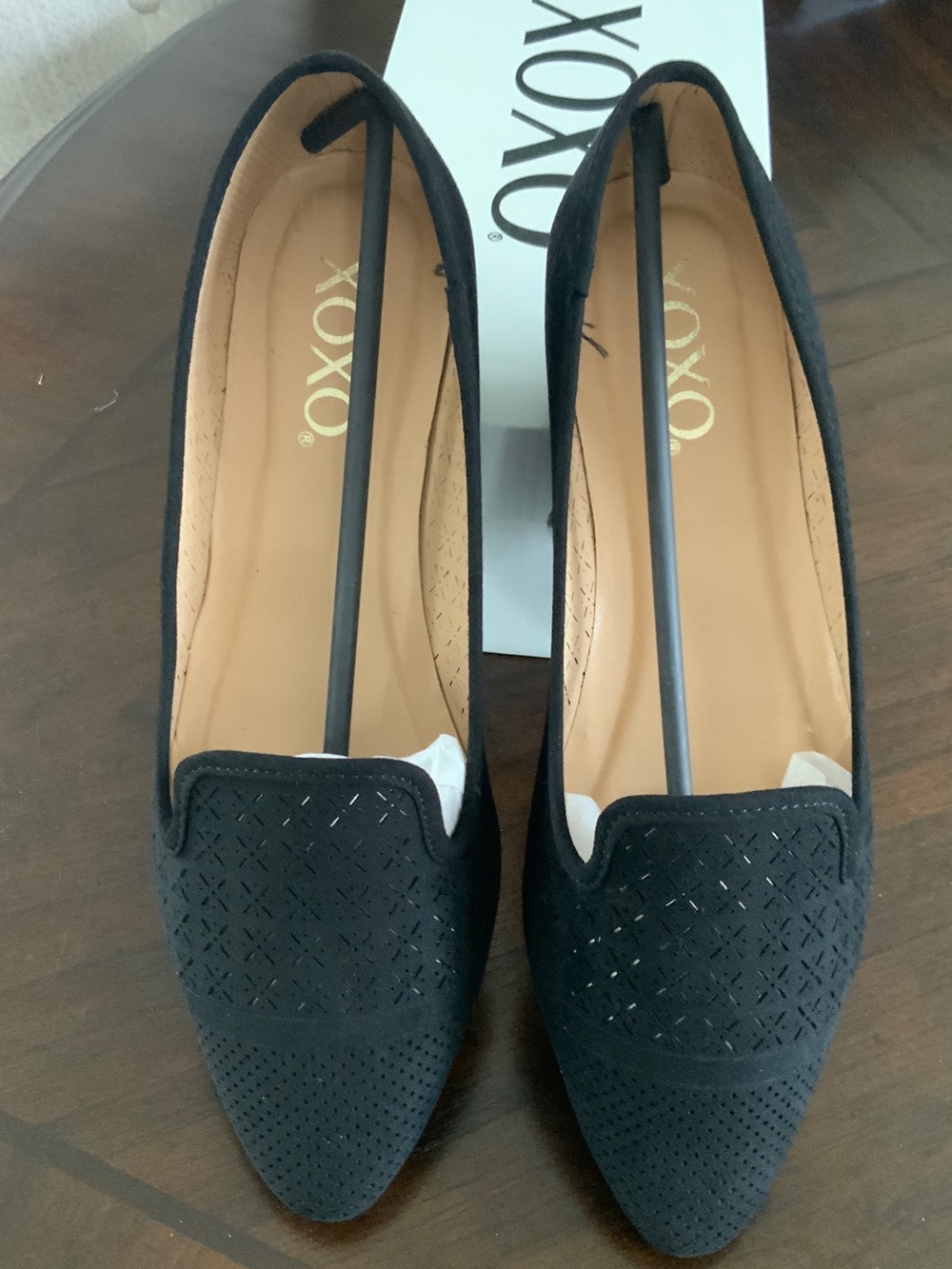 XOXO Black Perforated Pointed Toe Loafers